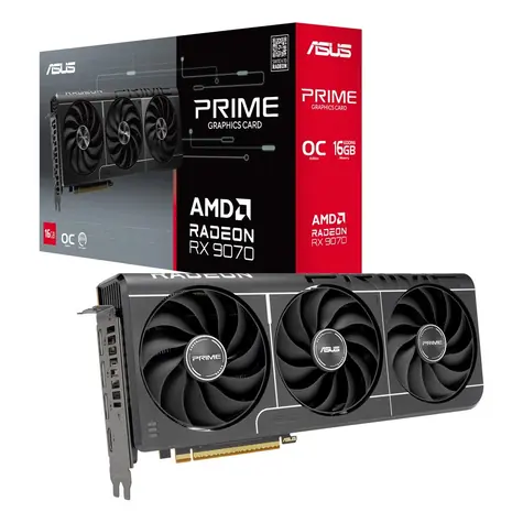 Asus Prime Radeon RX 9070 OC EVO 16 GB / Karta graficzna / 2590 MHz / 16 GB GDDR6 / 256-bit / 1x HDMI + 3x DP / 650 W (8+8)
