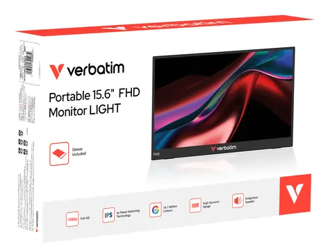 15,6" Verbatim PM-15 czarny / przenośny monitor / Full HD 1920×1080 / IPS / USB-C / Mini HDMI