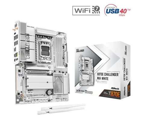 ASRock X870E Challenger WiFi biały / Płyta główna / AMD X870E / DDR5 / SATA III RAID / USB4 / 5G LAN / Wi-Fi 7 / sc.AM5