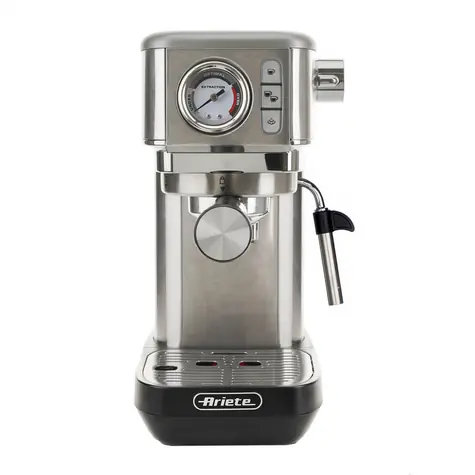Ariete 1381/10 srebrny / Ekspres do kawy dźwigniowy / 1300 W / 1,1 l / 15 bar / manometr / spieniacz do mleka