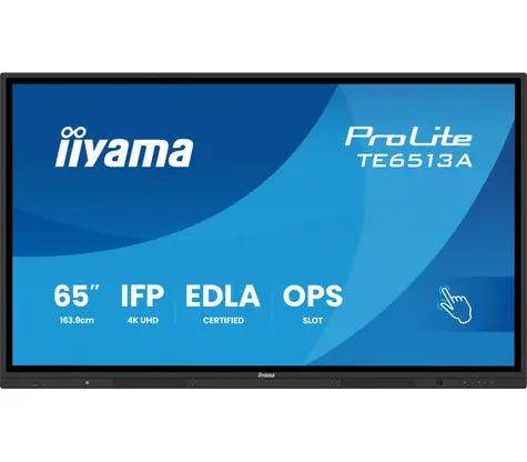 65" IIYAMA ProLite TE6513A-B3AG czarny / IPS / 3840x2160 / 16:9 / 8 ms / 1200:1 / 500 cd / Android 14 / dotykowy / głośniki