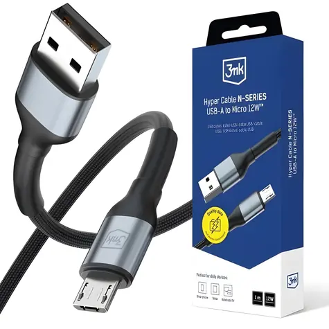 Kabel Hyper Cable N-SERIES 3mk USB-A do Micro czarny / Kabel / 1 m / 12 W