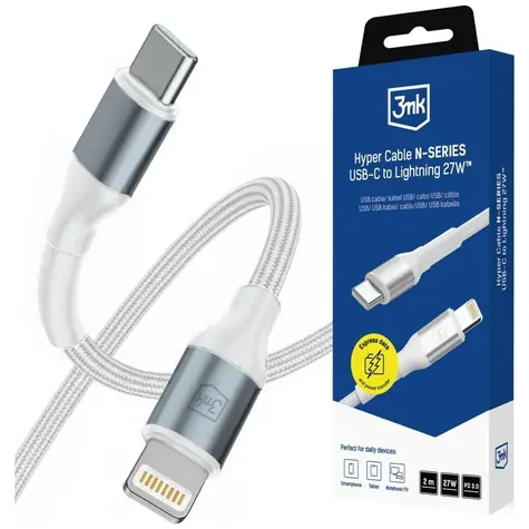 Kabel Hyper Cable N-SERIES 3mk biały / Kabel do transmisji danych / USB-C do Lightning / 2 m / 27 W