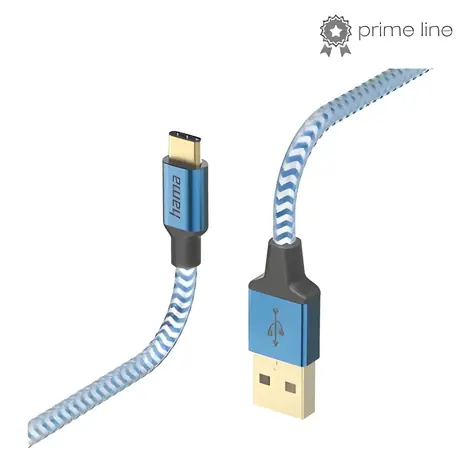 HAMA Reflective niebieski / Kabel ładujący / USB-A - USB-C / 1,5 m / nylon