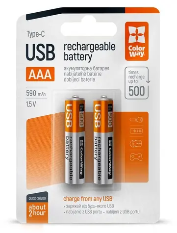 Colorway akumulator AAA 590 mAh / Akumulator / 1,5 V / USB-C / 2 szt.