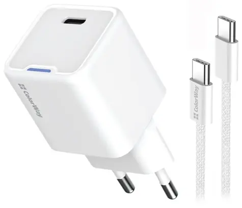 Ładowarka USB-C GaN Colorway 35W biała / 1x kabel USB-C / PD / PPS / USB-C 1 m
