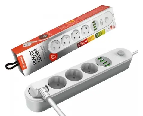 Colorway CW-CHE44W biały / Przedłużacz / 4 gniazda / 4× USB / 2 m