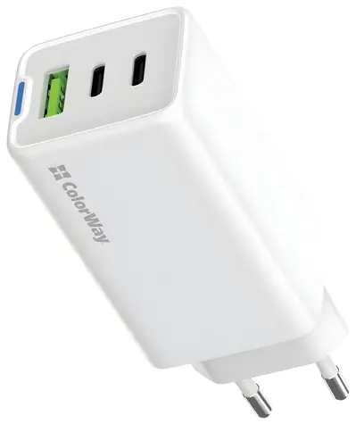 Colorway GaN 65W biały / Ładowarka sieciowa / 2x USB-C / 1x USB-A / PD / PPS
