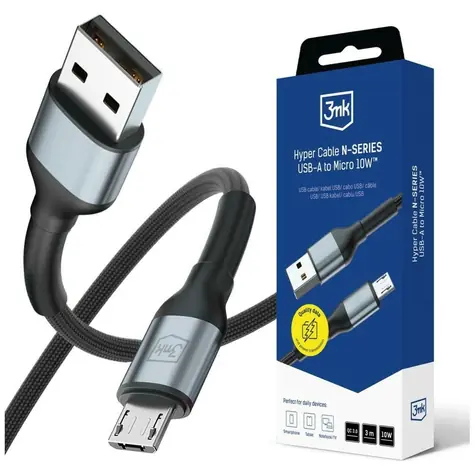 Kabel Hyper Cable N-SERIES 3mk czarny / Kabel / USB-A do Micro / 3 m / 10 W