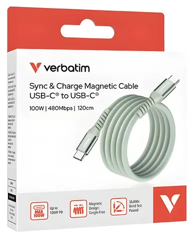 Kabel Verbatim 31855 Magnetic 100 W USB-C 1,2 m zielony / USB-C(M) / USB-C(M) / PD i QC 3.0
