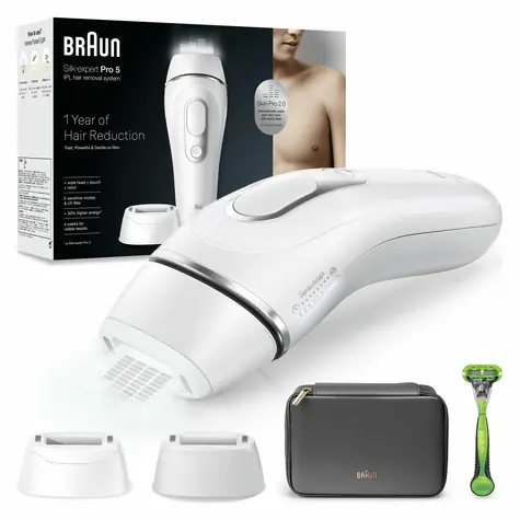 Braun Silk-expert Pro 5 PL5145 IPL biało-srebrny / Depilator IPL / 400 000 błysków / zasilanie sieciowe