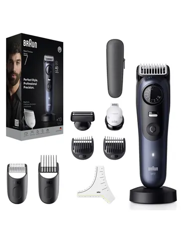 Braun BT7540 Series 7 ciemnoniebieski / Trymer do brody / 0,5-20 mm / 40 ustawień / 120 min pracy / 6 nasadek