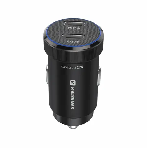 Adapter Swissten CL czarny / Ładowarka samochodowa / 2x USB-C PD / 20W