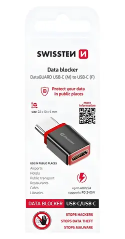Swissten DataGUARD czarny / Adapter ładujący / USB-C do USB-C / blokowanie danych