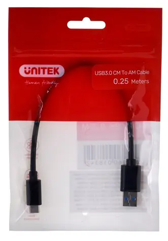 Unitek Y-C490BK czarny / kabel USB-C - USB-A / USB 3.1 Gen 1 / 0,25 m