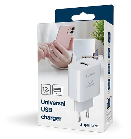 Gembird TA-UC-1A12-01 biały / Ładowarka sieciowa / 1x USB-A 2,4 A / 12 W