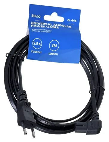 Savio CL-144 czarny / Kabel zasilający / 3 m / złącze kątowe