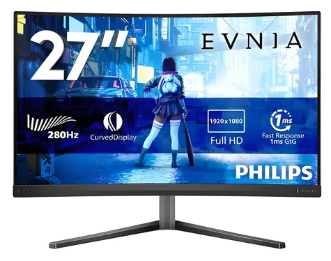 27" Philips Evnia 27M2C5200W szary / Monitor / Szybki VA zakrzywiony / FHD 1920 x 1080 / 280 Hz / 0,3 ms / HDR10 / 2x HDMI