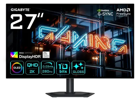 27" GIGABYTE MO27Q28GR czarny / Monitor / WOLED błyszczący / 2560x1440 / 280Hz / 0,03 ms / DisplayHDR True Black 500