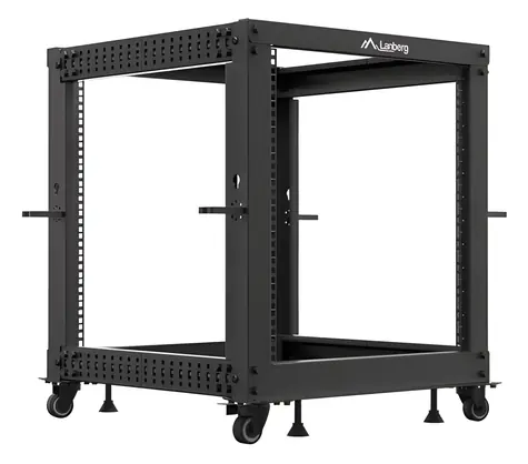 Lanberg Open Rack 12U czarny / Stojak stojący / 19" / 600×600 mm / regulowana głębokość 576-1034 mm / nośność 600 kg