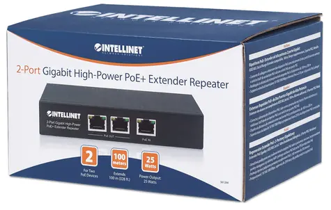 Intellinet PoE+ Extender 561266 / Extender PoE+ / 2- Port / 1000 Mb/s / 100 m