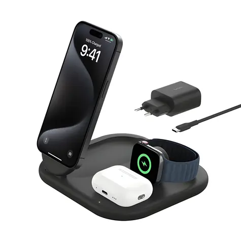 Belkin 36W Qi2.0 czarna / Ładowarka bezprzewodowa 3w1 / 15W / do iPhone'a, Apple Watcha i AirPodsów