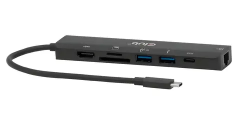 Club3D CSV-2553 czarny / hub USB-C 7w1 / HDMI 4K 60Hz / 2x USB-A / USB-C PD 100W / Gigabit LAN / SD/microSD