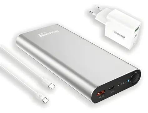RealPower PB-20000PD Pro srebrny / Power bank 20000 mAh / USB-A + USB-C / 100W PD / Zestaw