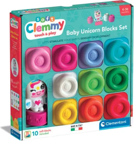 Clementoni Soft Clemmy / Zestaw miękkich kostek / 10 elementów / figurka jednorożca