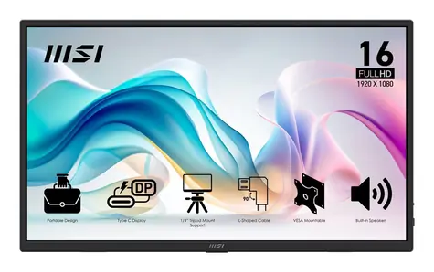 15,6" MSI PRO MP165DE E6 czarny / Monitor / IPS / Full HD / HDMI + USB-C / Przenośny