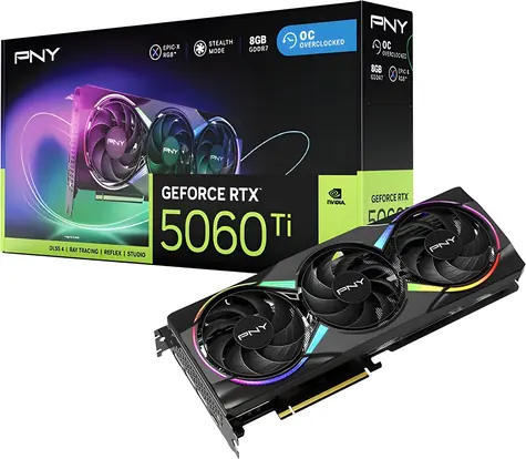 PNY GeForce RTX 5060 Ti ARGB OC 8GB / Karta graficzna / 2407 - 2692 MHz / 8GB GDDR7 / 128-bit / 1x HDMI + 3x DP / 650W