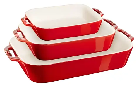 Staub Zestaw prostokątnych ceramicznych form do pieczenia czerwonych / 3 szt.