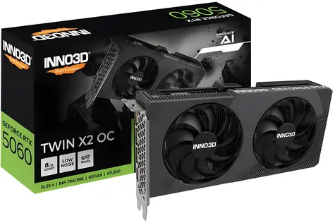 Inno3D GeForce RTX 5060 TWIN X2 OC V2 / Karta graficzna / 2527 MHz / 8 GB GDDR7 / 128-bit / 1x HDMI + 3x DP / 550 W