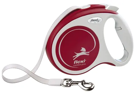 Smycz FLEXI Comfort PLUS M czerwona / Pasek 5 m / Samozwijająca się / Dla psów do 25 kg