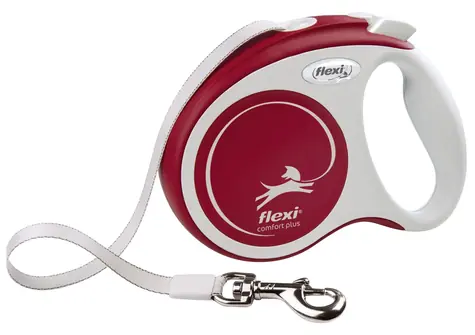 Smycz FLEXI Comfort PLUS S 5 m czerwona / Samozwijająca się / Do 15 kg / Uchwyt Soft Grip