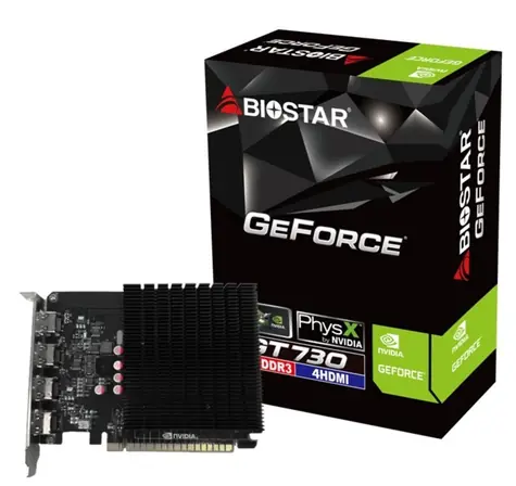 Biostar GeForce GT 730 4GB / Karta graficzna / 902 MHz / GDDR3 1334 MHz / 64-bit / PCIe 2.0 / 4X HDMI