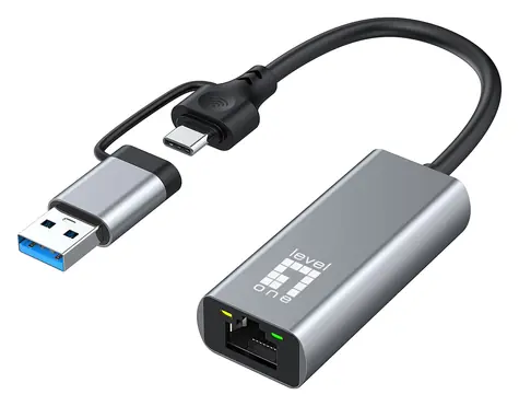 LevelOne USB-0423 / Adapter sieciowy / USB-C, USB-A / RJ45 / 2,5 Gb/s