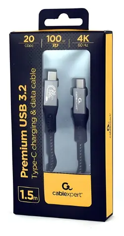 Gembird Premium USB-C / kabel do transmisji danych / USB-C - USB-C / USB 3.2 Gen 2x2 / 20 Gbit/s / 100 W / 1,5 m