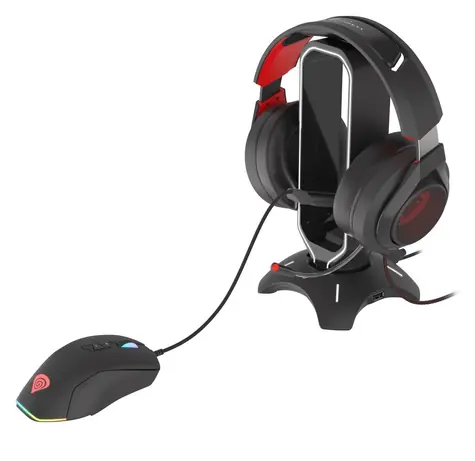 Genesis Vanad 500 czarny / Myszka bungee / Hub USB 2x USB-A / Podświetlenie LED / Stojak na słuchawki