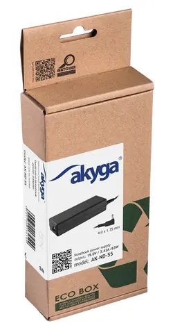 Akyga AK-ND-55 czarny / Zasilacz do laptopa / 65 W / 19 V / 3,42 A / 4,0 x 1,35 mm / do Asus