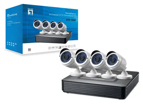 LevelOne DSK-8001 biały / Zestaw kamer / Rejestrator 8-kanałowy / 4X kamery 2 MP / IP66 / IR 30 m