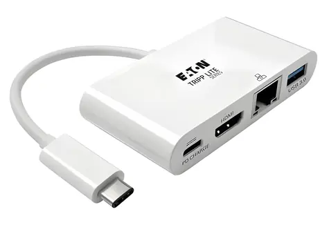 EATON Tripp Lite U444-06N-HGU-C biały / Adapter wieloportowy / USB-C / HDMI / USB 3.0 / RJ45 / PD 60W