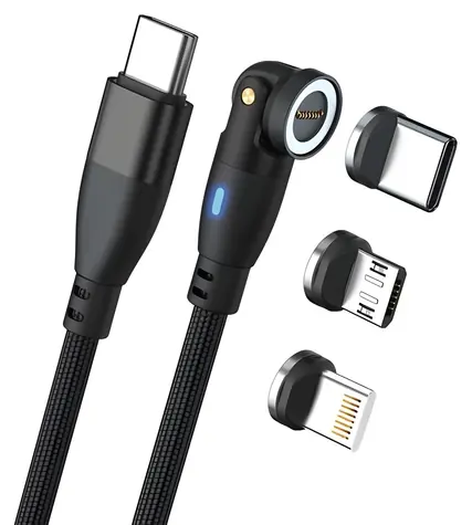 RealPower Magnetic 100W czarny / Magnetyczny kabel ładujący USB-C / 100 W PD / 1 m / Adaptery Lightning, micro-USB