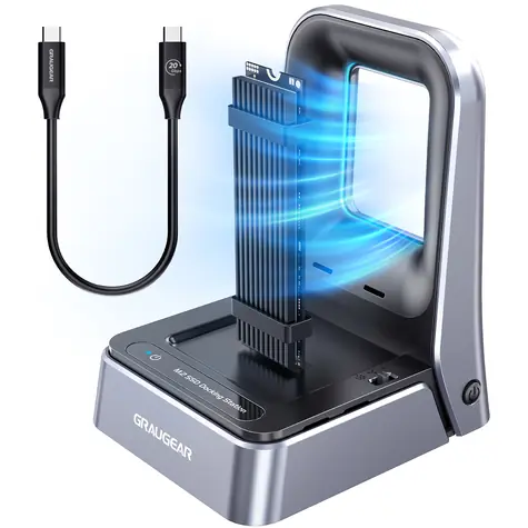 GrauGear G-M2DK2-20G / Stacja dokująca do dysków SSD M.2 / NVMe + SATA / USB-C 20 Gbps / Chłodzenie aktywne