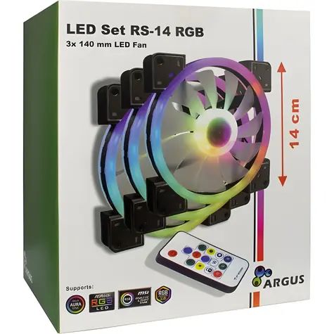 Inter-tech ARGUS RS-14 czarny / Wentylator / 140 mm / 3 szt. / RGB / 1200 obr./min / 22 dB / 4-pinowy PWM