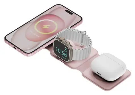 Energea BAZIC GoMag Trio PLUS różowy / Ładowarka bezprzewodowa / 3 w 1 / MagSafe / iPhone, Apple Watch, AirPods