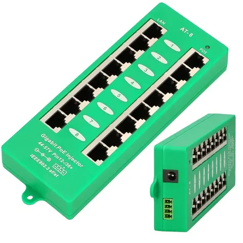 Wtryskiwacz PoE Extralink 8 portów / Wtryskiwacz PoE / Gigabit / aktywny / 802.3 AF/ at / tryb A