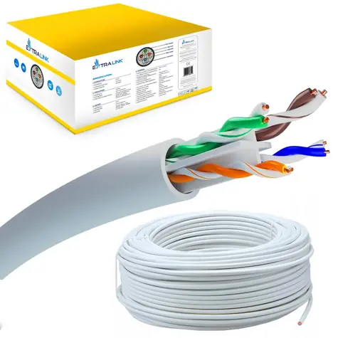 Extralink CAT6 U/UTP V2 szary / Kabel sieciowy / wewnętrzny / 305 m / przewód / PVC