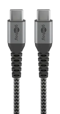 Goobay 49302 szary/srebrny / Kabel tekstylny / USB-C - USB-C / pleciony / złącza metalowe / 1 m