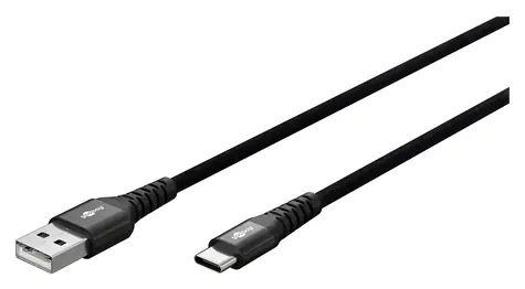 Goobay Supersoft czarny / Kabel danych USB-C - USB-A / Oplot tekstylny / Złącza metalowe / 2 m